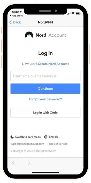 NordVPN iPhone 安裝教學 -登入介面