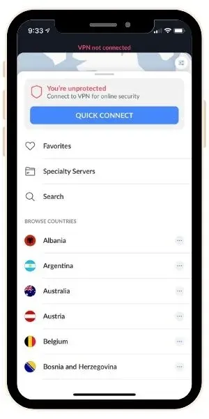 NordVPN iPhone 安裝教學 -搜尋想要跨區的國家